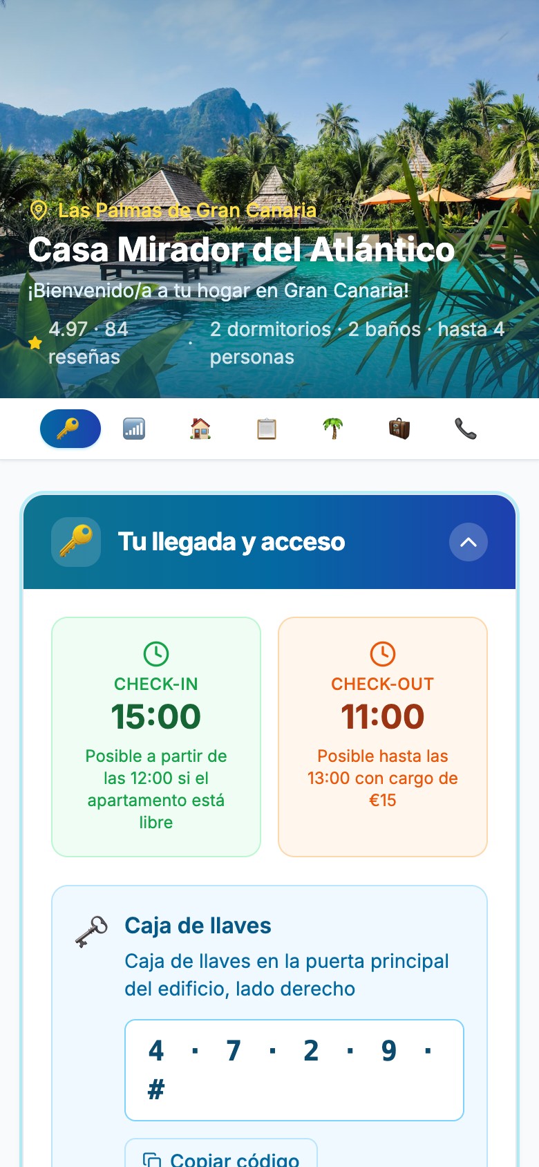 Portal del huésped Kanarix en el móvil