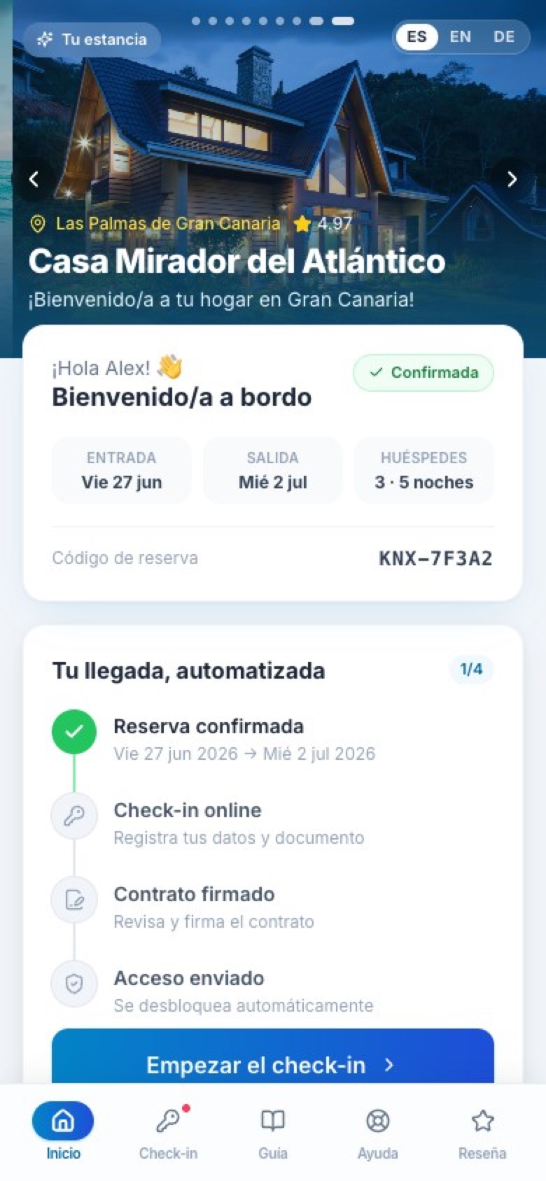 Portal del huésped Kanarix en el móvil