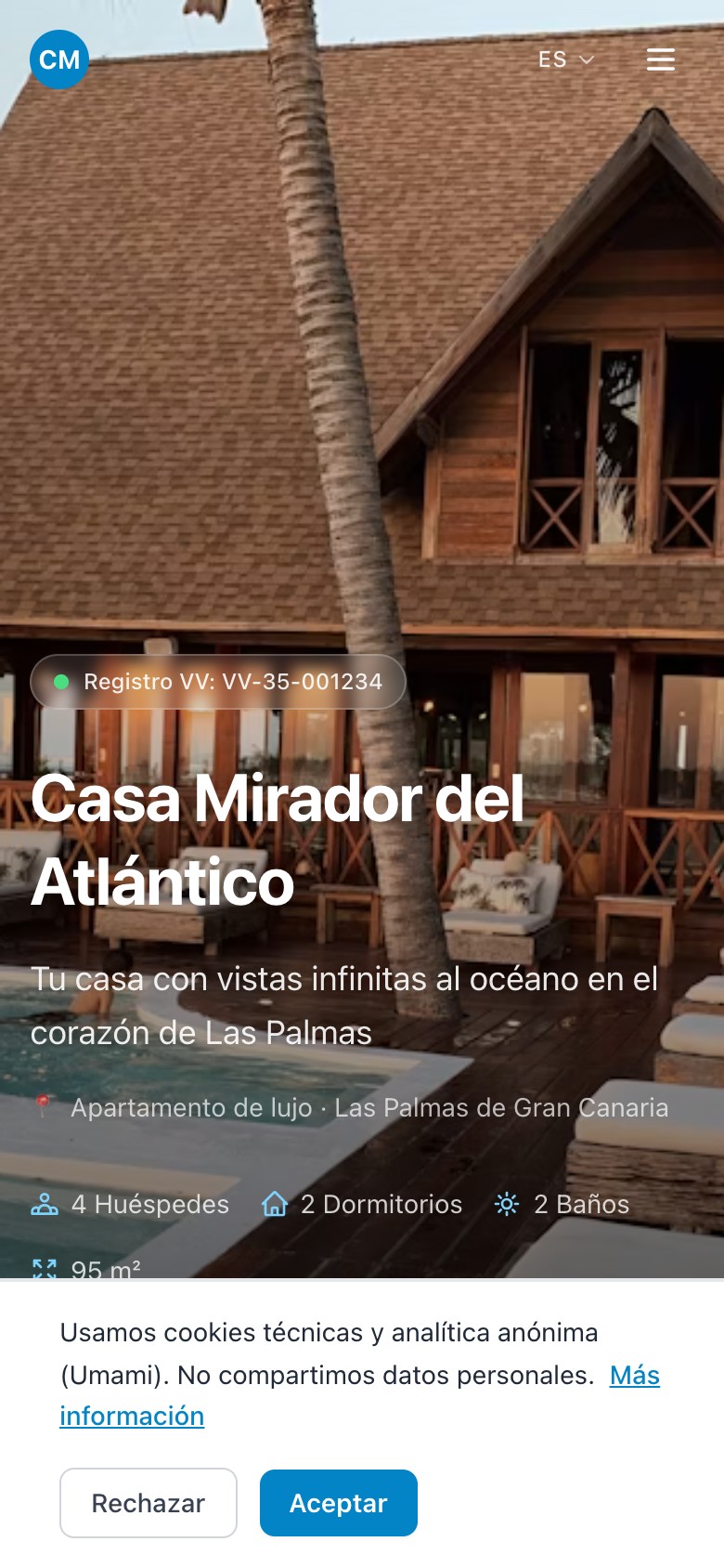 Web de reservas directas Kanarix en el móvil